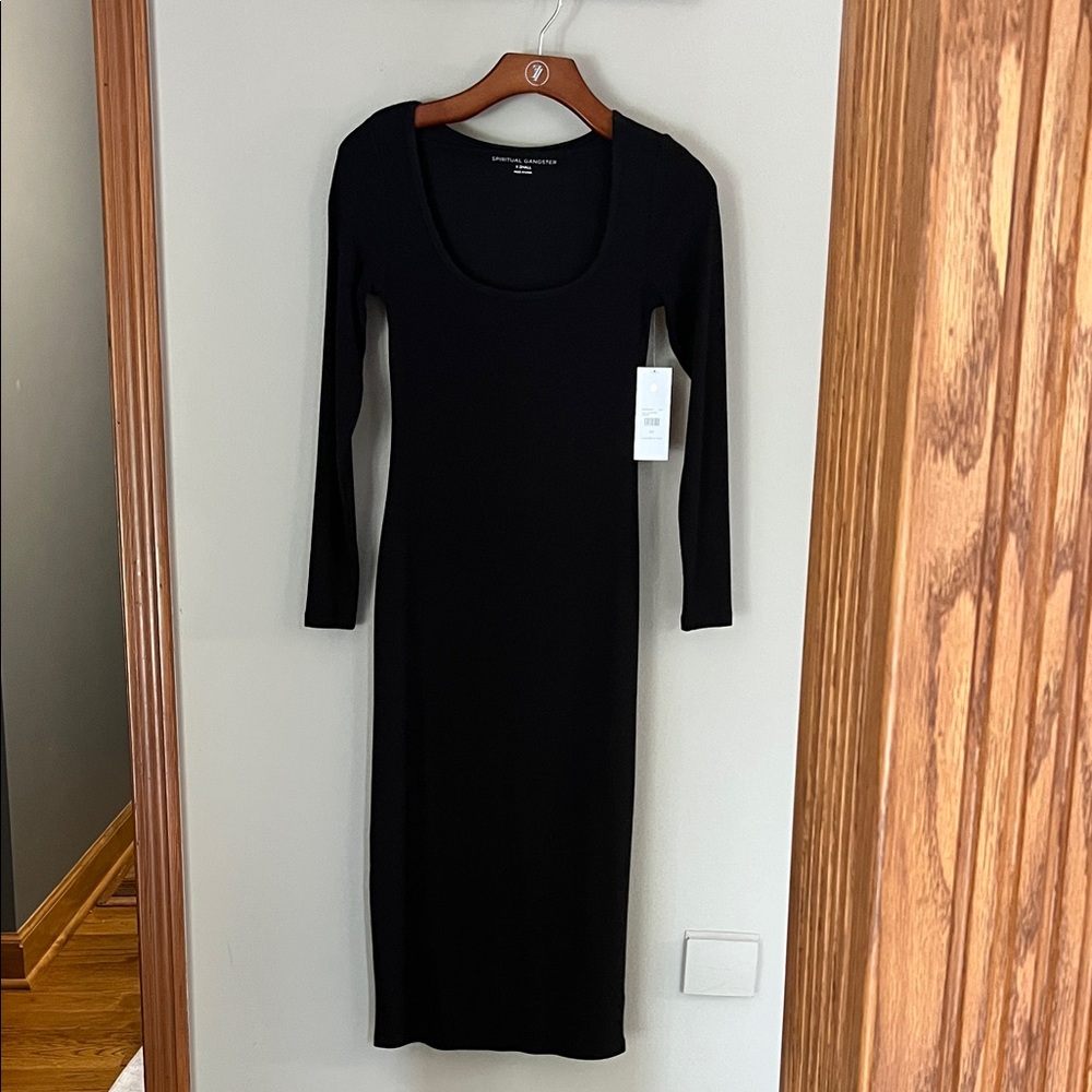 Spiritual Gangster Elegant Black Long Sleeve Dress
